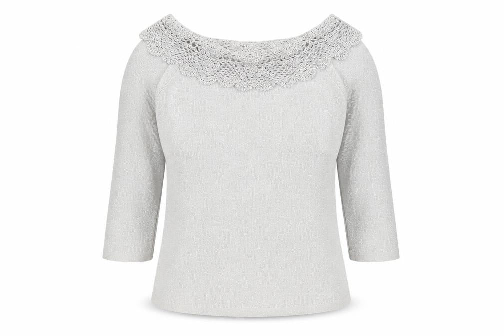 Joseph A. Womens Silver Crochet Neck Knit Blouse Size S
