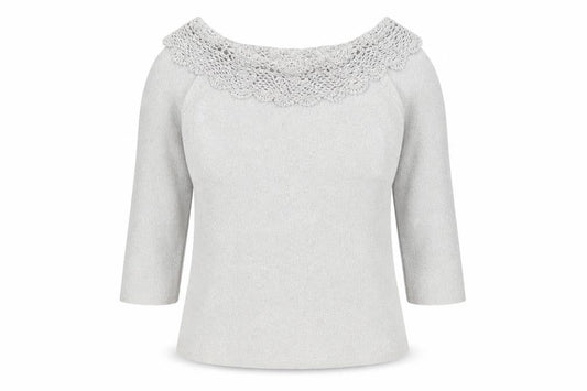 Joseph A. Womens Silver Crochet Neck Knit Blouse Size S