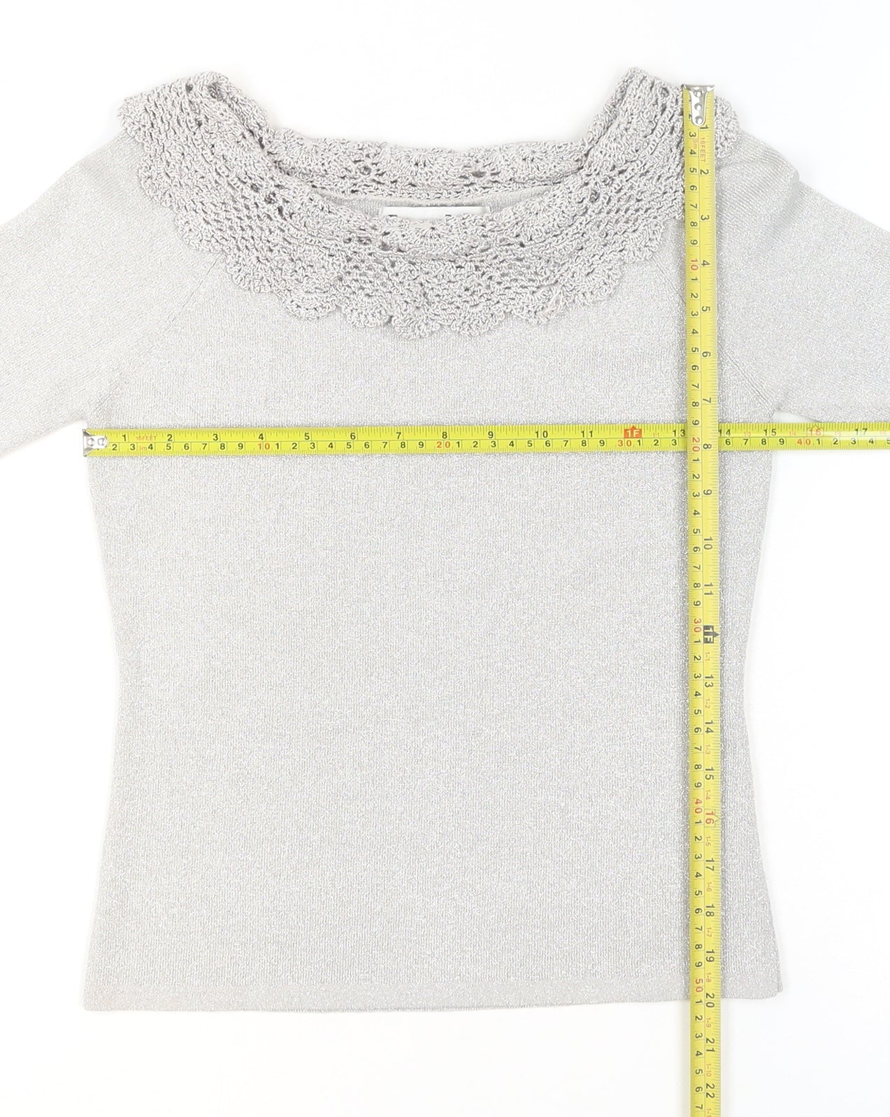 Joseph A. Womens Silver Crochet Neck Knit Blouse Size S