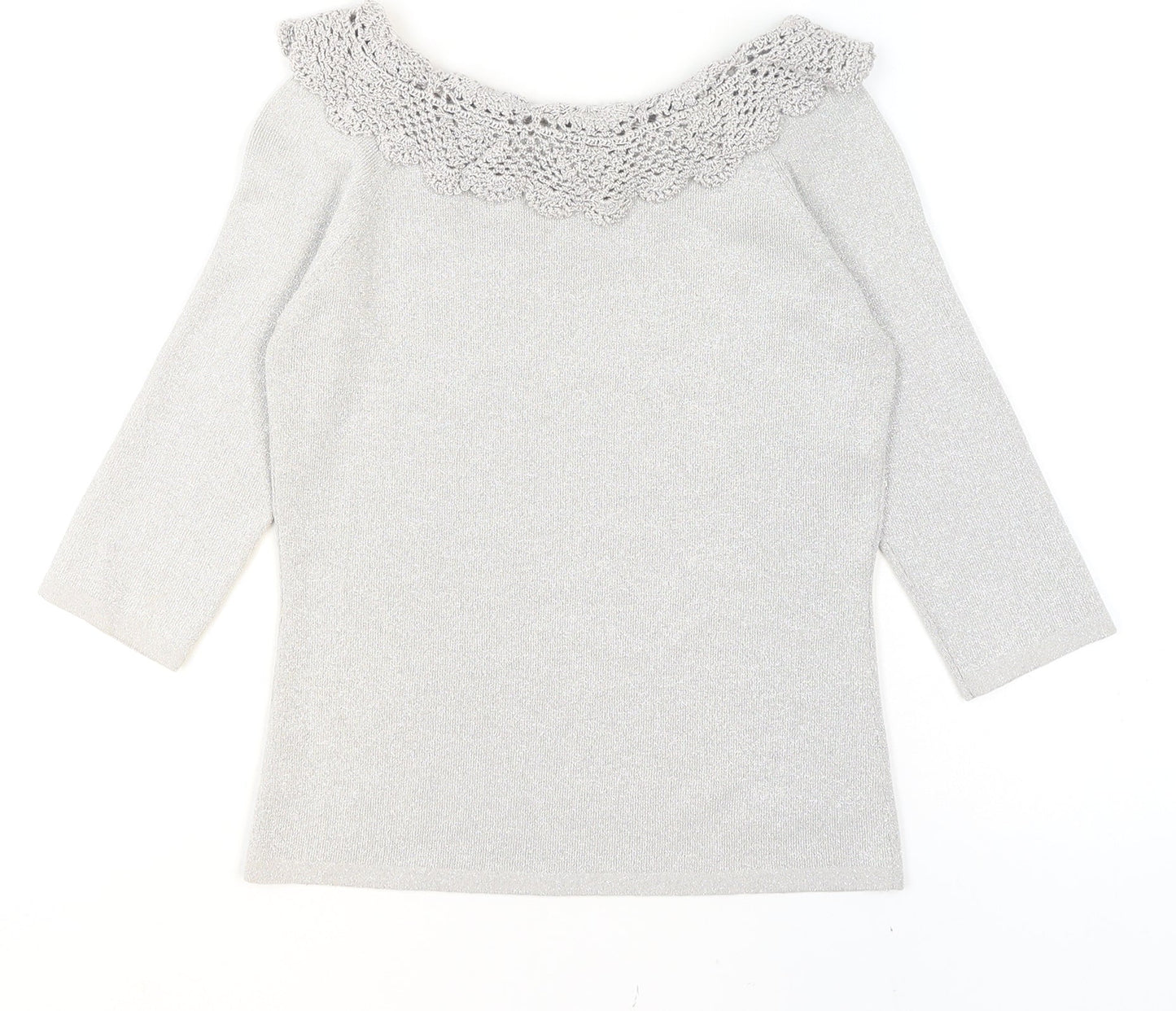 Joseph A. Womens Silver Crochet Neck Knit Blouse Size S