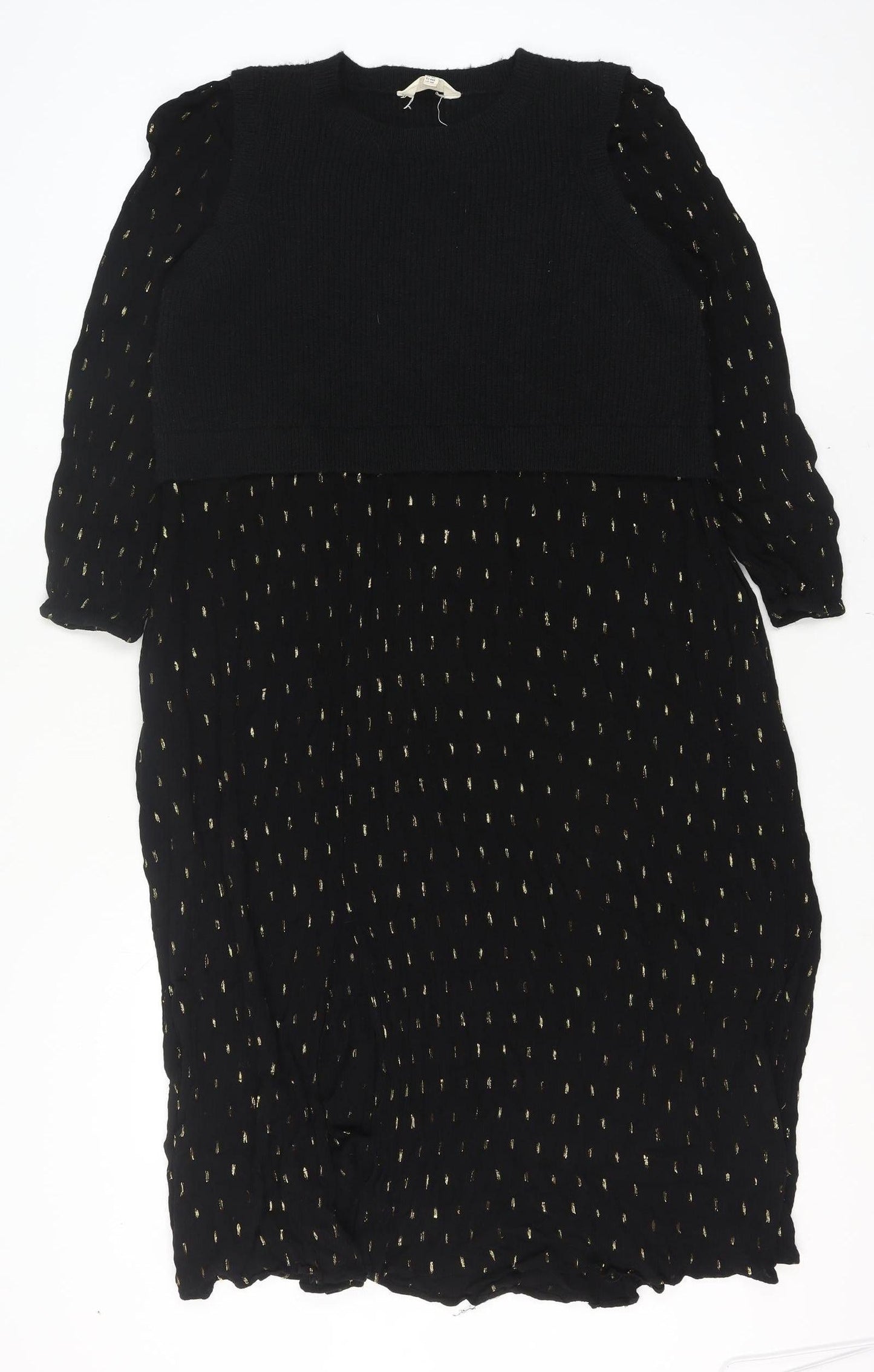 FatFace Women’s Black Metallic Jumper Dress Size 16 Long Sleeve Midi