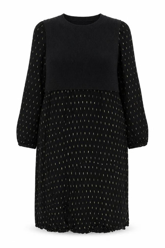 FatFace Women’s Black Metallic Jumper Dress Size 16 Long Sleeve Midi