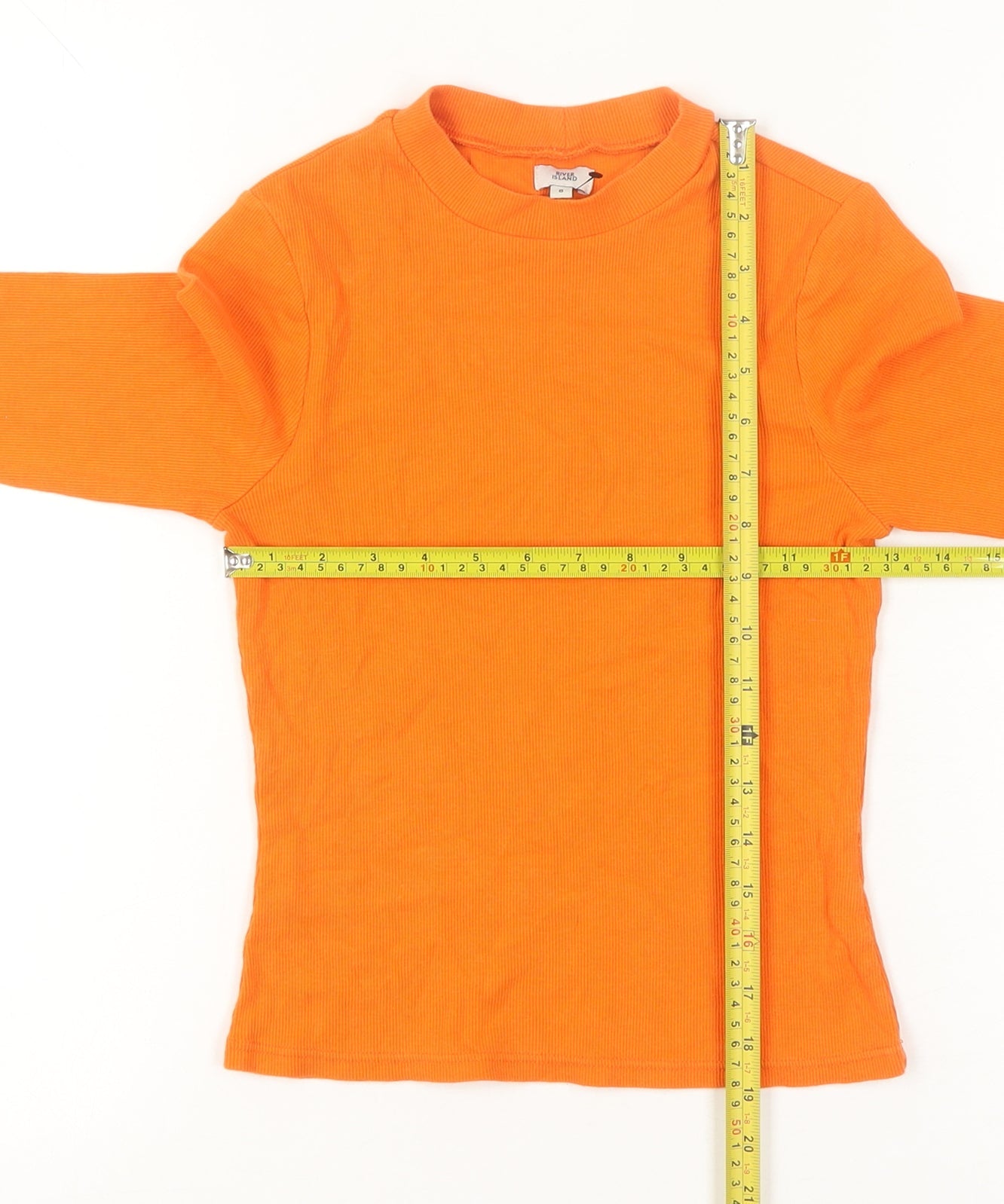 River Island Women's Orange Long Sleeve Slim Fit Cotton T-Shirt Size 8