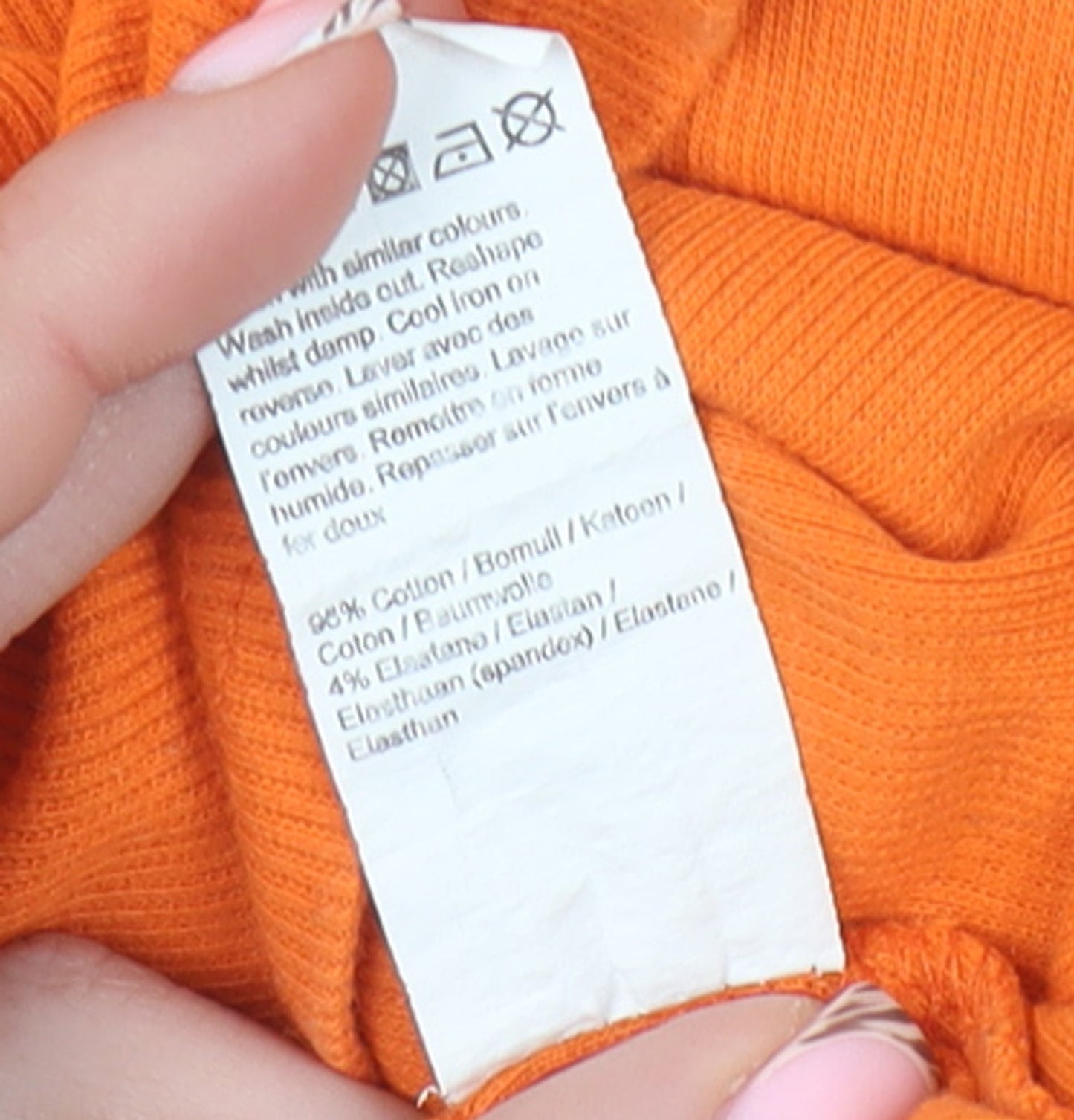 River Island Women's Orange Long Sleeve Slim Fit Cotton T-Shirt Size 8