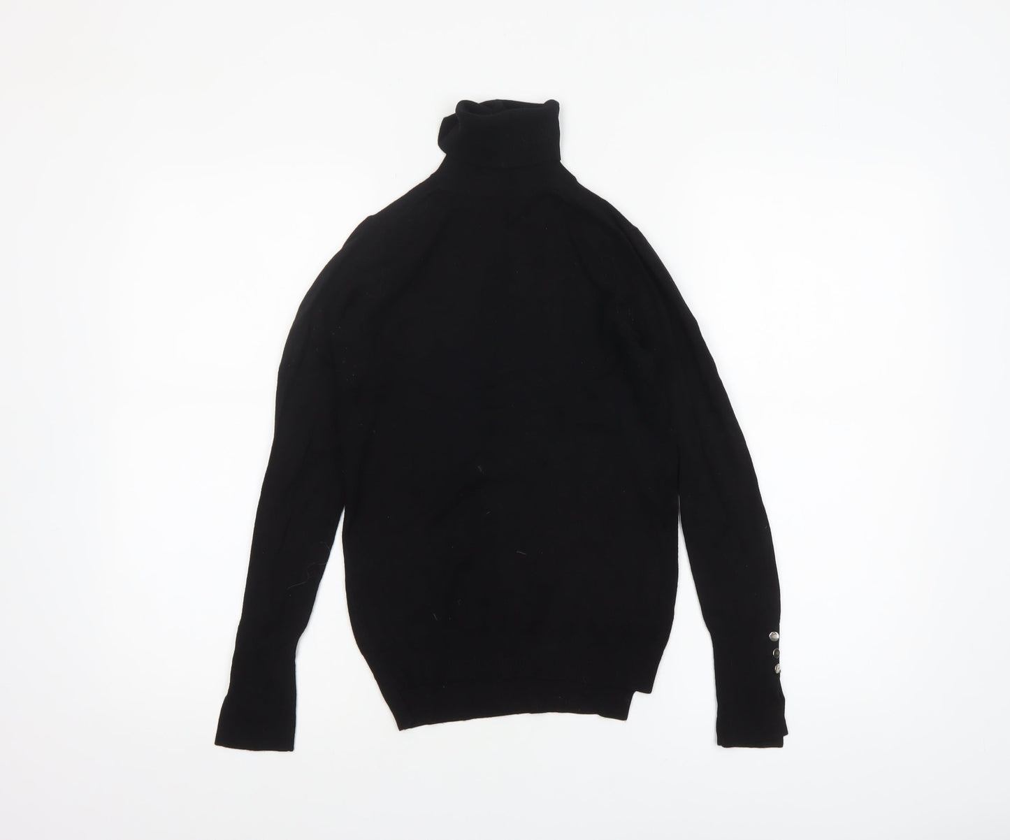 Zara Women’s Black Roll Neck Knit Jumper Size S Slim Fit Long Sleeve