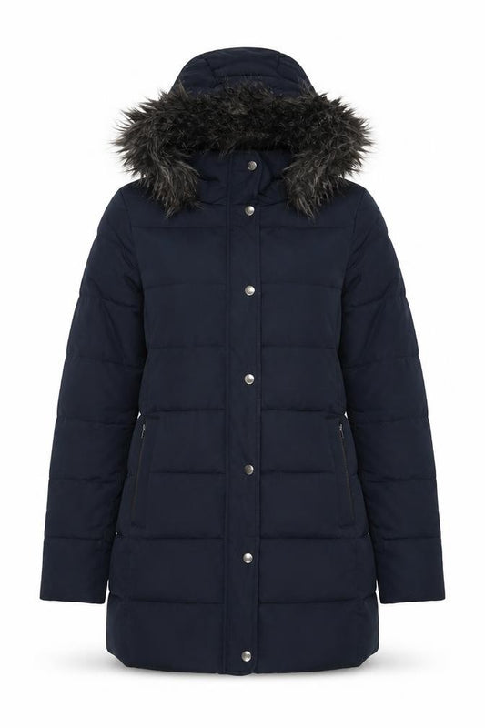 Jack Wills Women's Blue Faux Fur Hooded Puffer Coat Size 8