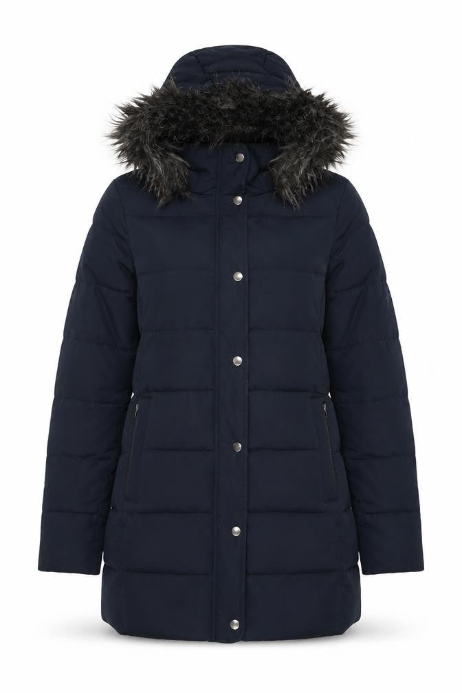 Jack Wills Women's Blue Faux Fur Hooded Puffer Coat Size 8