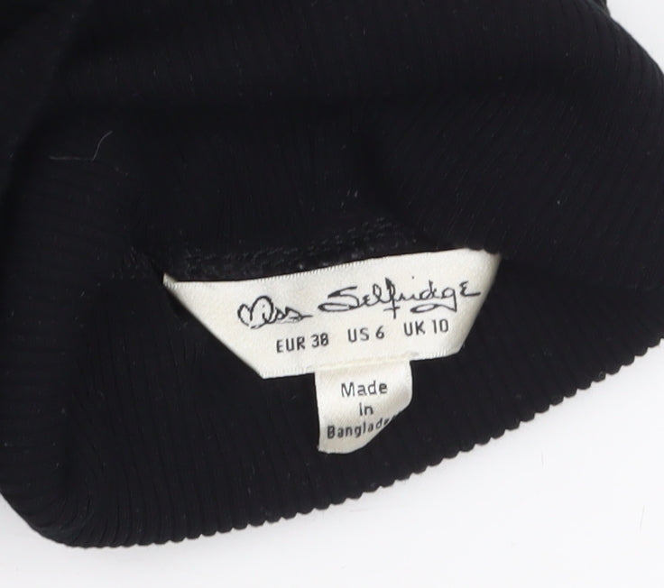 Miss Selfridge Women Black Roll Neck Long Sleeve Stretch Top Size 10