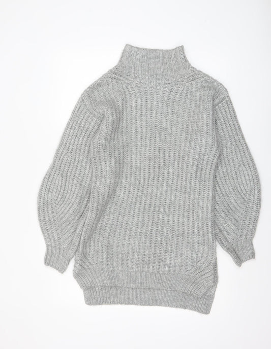 Miss Selfridge Women Grey Roll Neck Knit Jumper Size 4 Acrylic