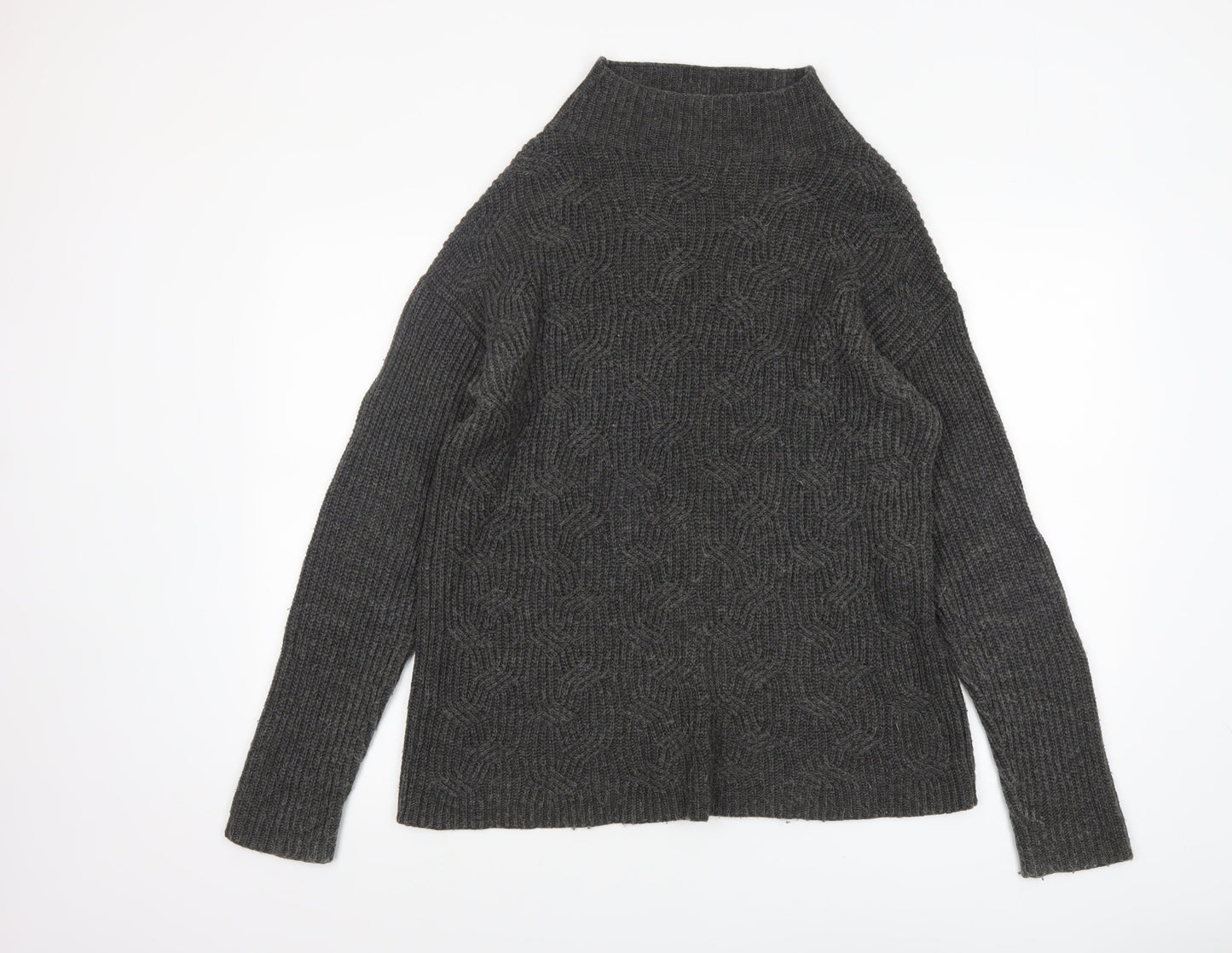 John Lewis Women Grey Wool Alpaca High Neck Cable Knit Jumper Size 10