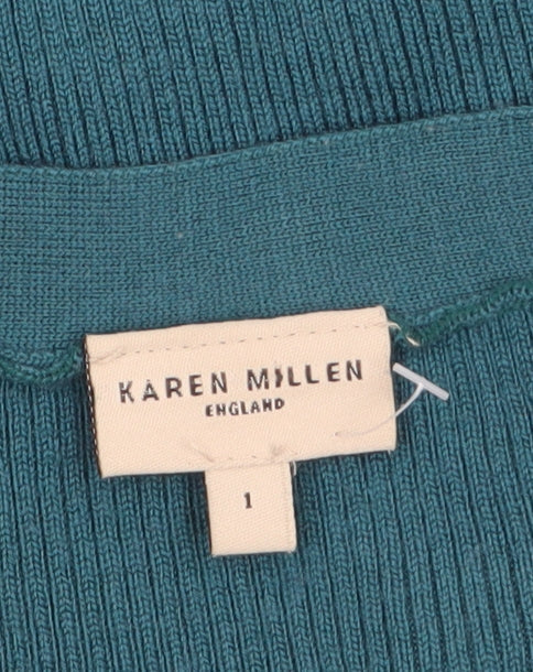 Karen Millen Women’s Green Wool Blend V-Neck Button Cardigan Size S
