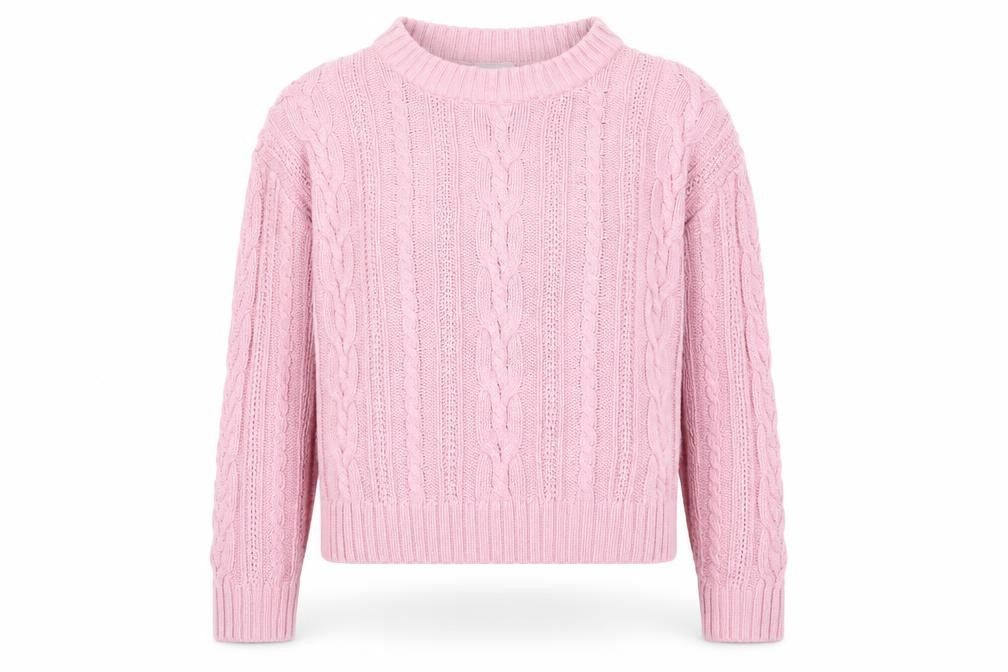 Monki Women Pink Cable Knit Crew Neck Cotton Jumper Size 12