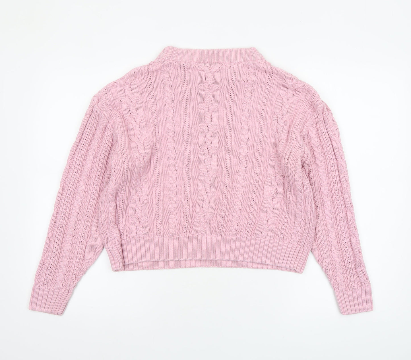 Monki Women Pink Cable Knit Crew Neck Cotton Jumper Size 12