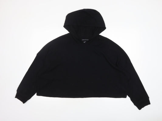 American Eagle Women’s Black Cropped Hooded Long Sleeve T-Shirt L