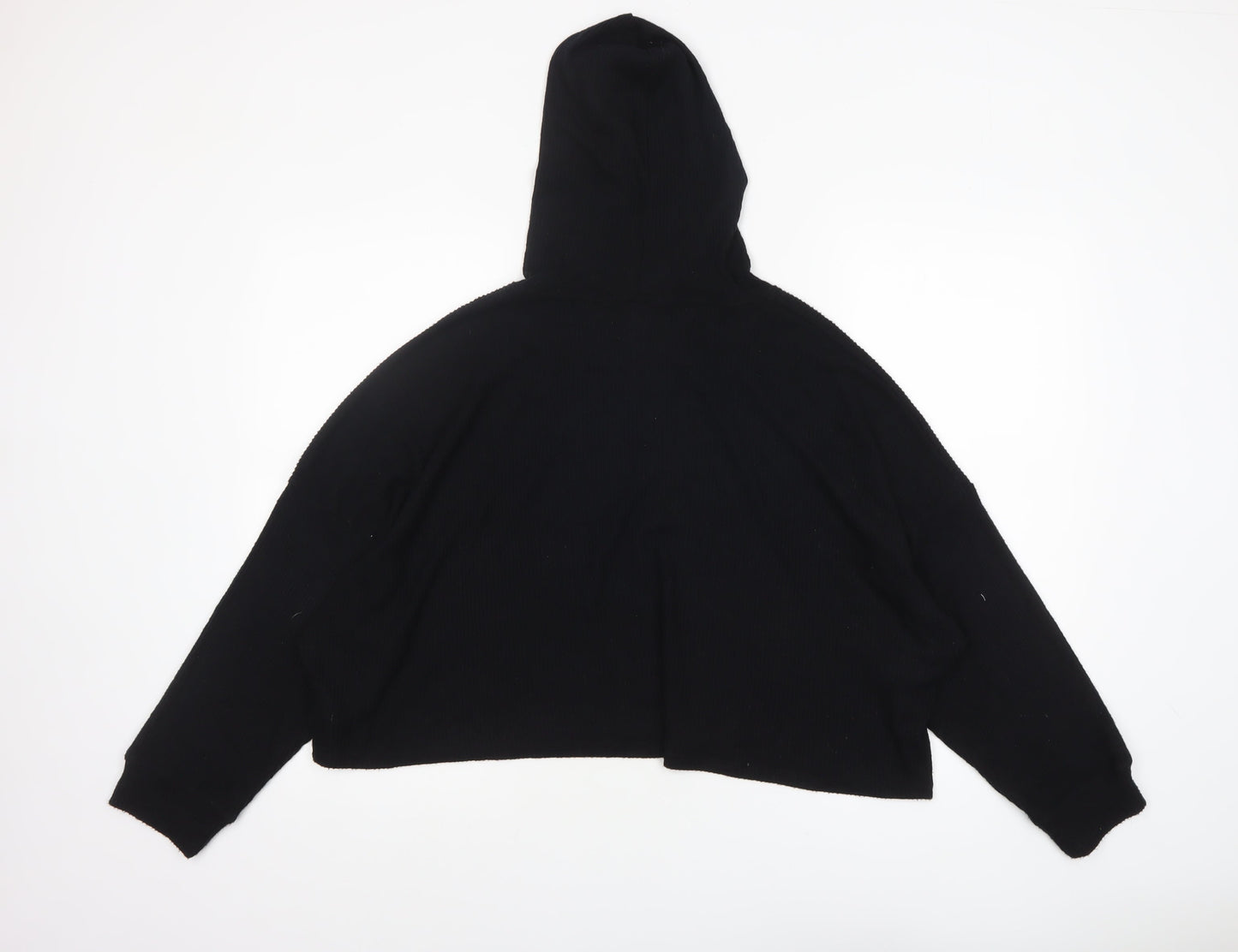 American Eagle Women’s Black Cropped Hooded Long Sleeve T-Shirt L