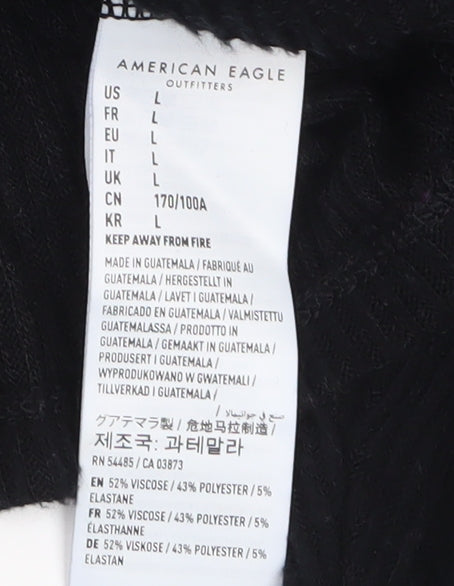 American Eagle Women’s Black Cropped Hooded Long Sleeve T-Shirt L