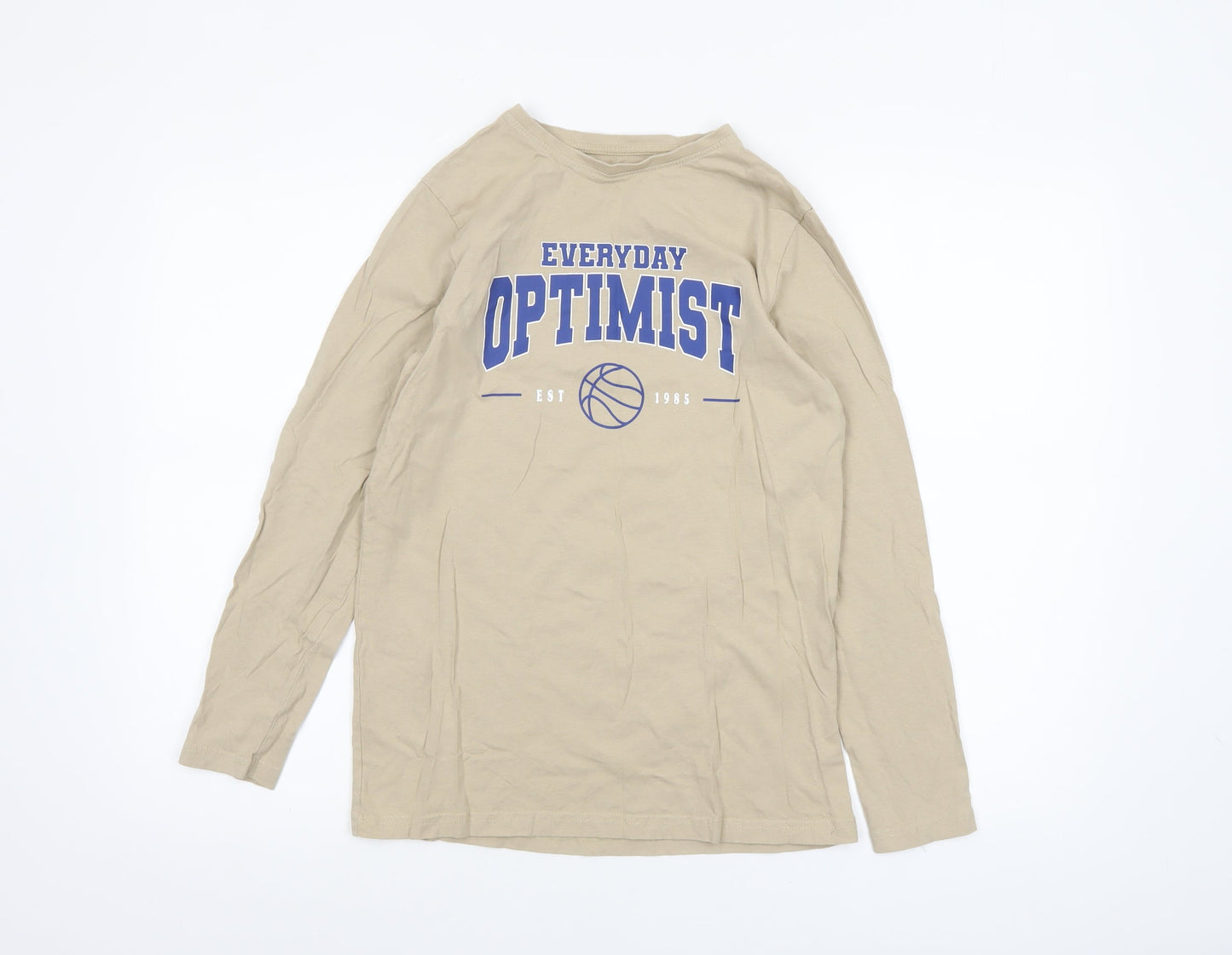 Primark Boys Beige Everyday Optimist Long Sleeve T-Shirt 12-13 Years