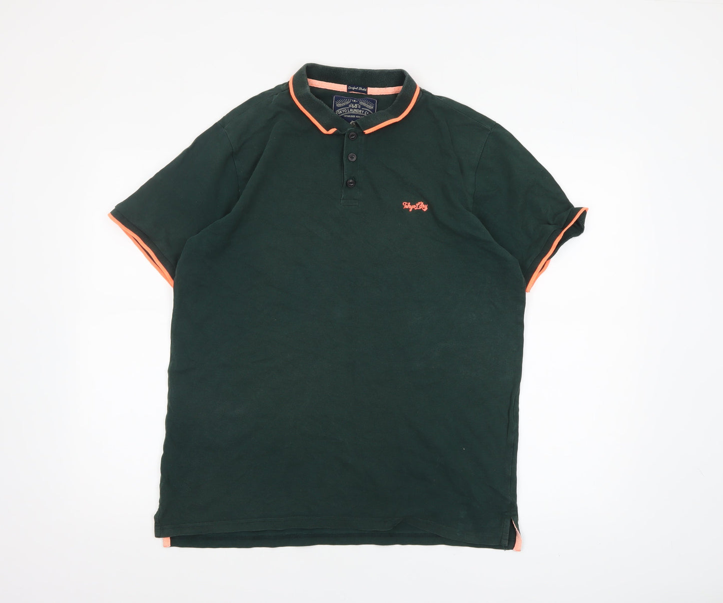 Tokyo Laundry Men's Green Collared Short Sleeve Polo Shirt L