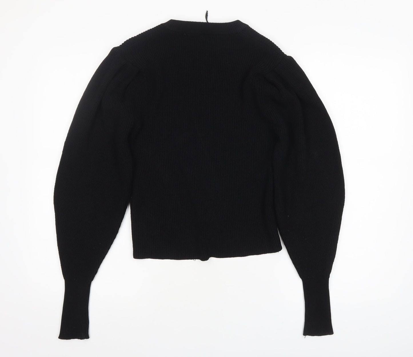 ZARA Women Black Crew Neck Knit Puff Sleeve Pullover Jumper Size 12