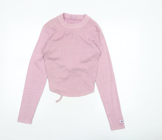 Reebok Women's Pink Cropped Long Sleeve Crew Neck Top Size S