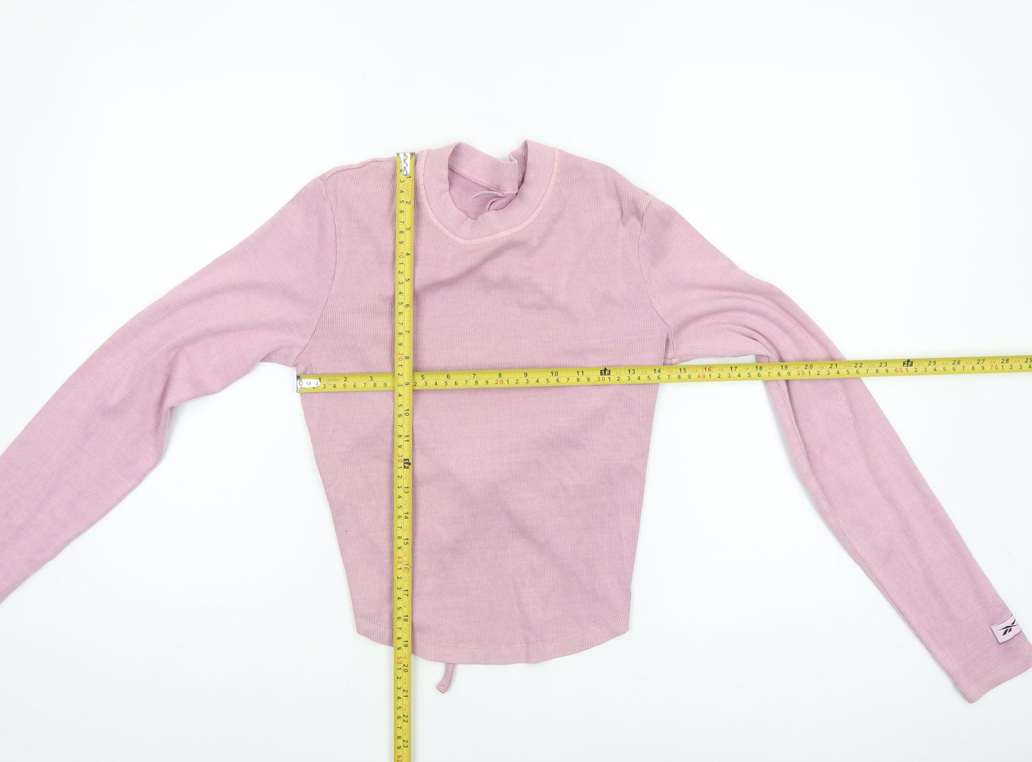 Reebok Women's Pink Cropped Long Sleeve Crew Neck Top Size S
