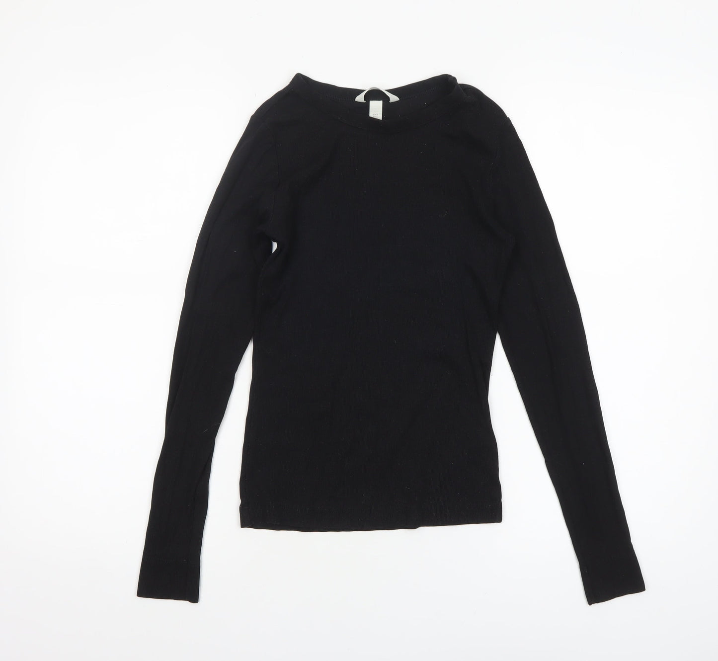 H&M Women Black Long Sleeve Basic Jersey Top Size S