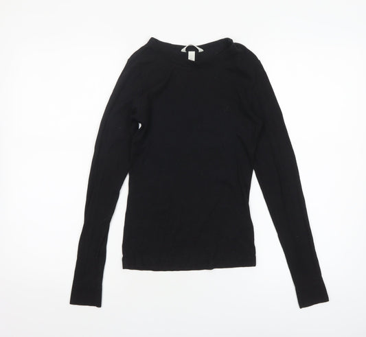 H&M Women Black Long Sleeve Basic Jersey Top Size S