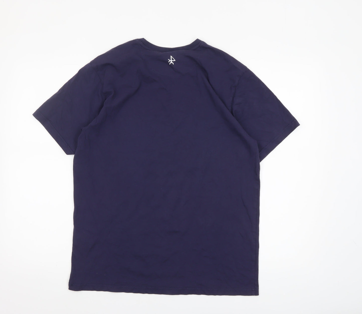 Valecuatro Men’s Blue Cotton Crew Neck Graphic T-Shirt Size L