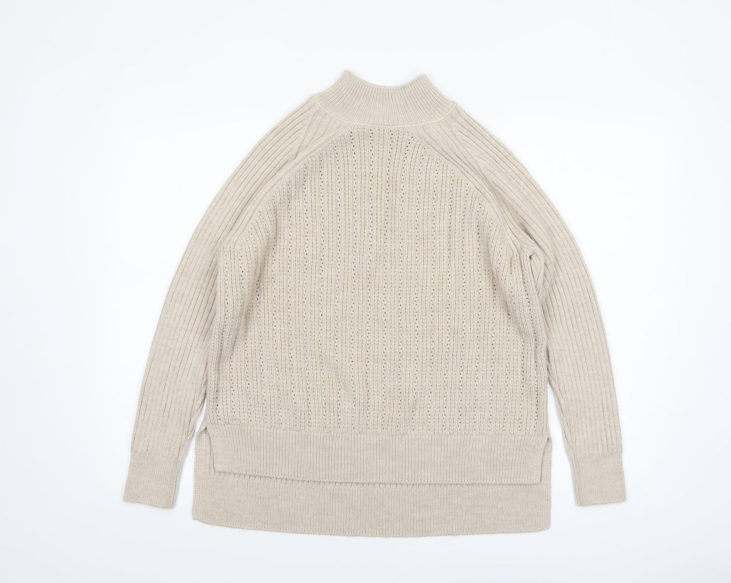 George Women Beige Mock Neck Rib-Knit Long Sleeve Jumper Size S