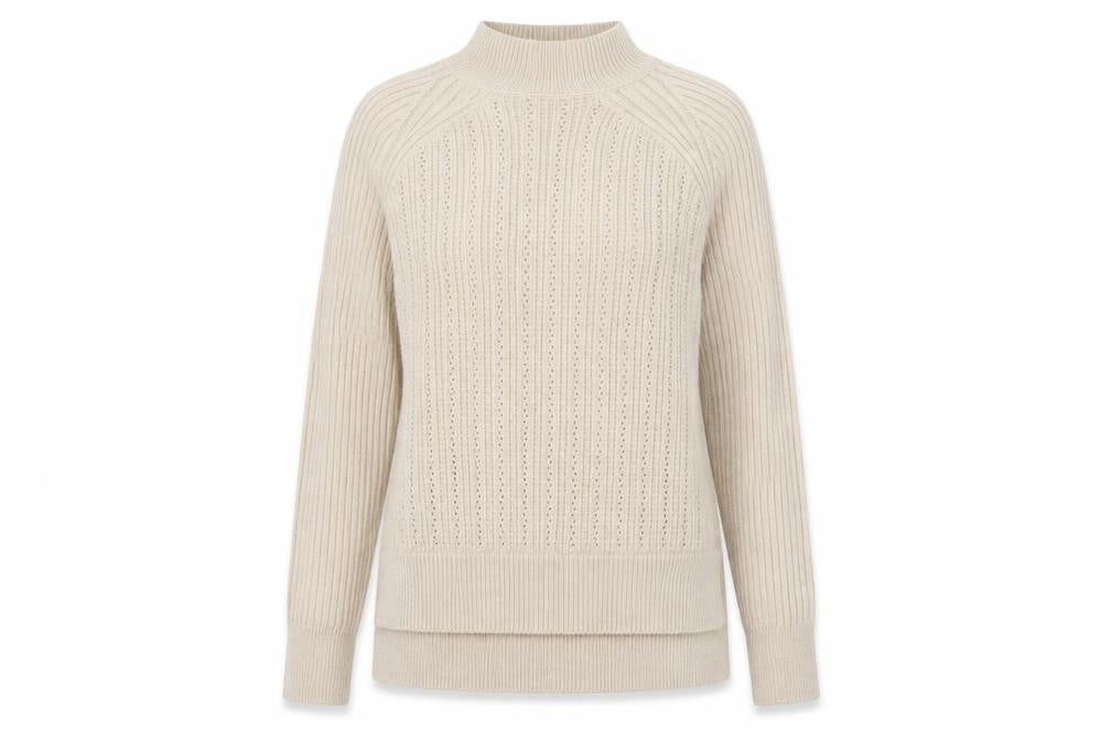 George Women Beige Mock Neck Rib-Knit Long Sleeve Jumper Size S