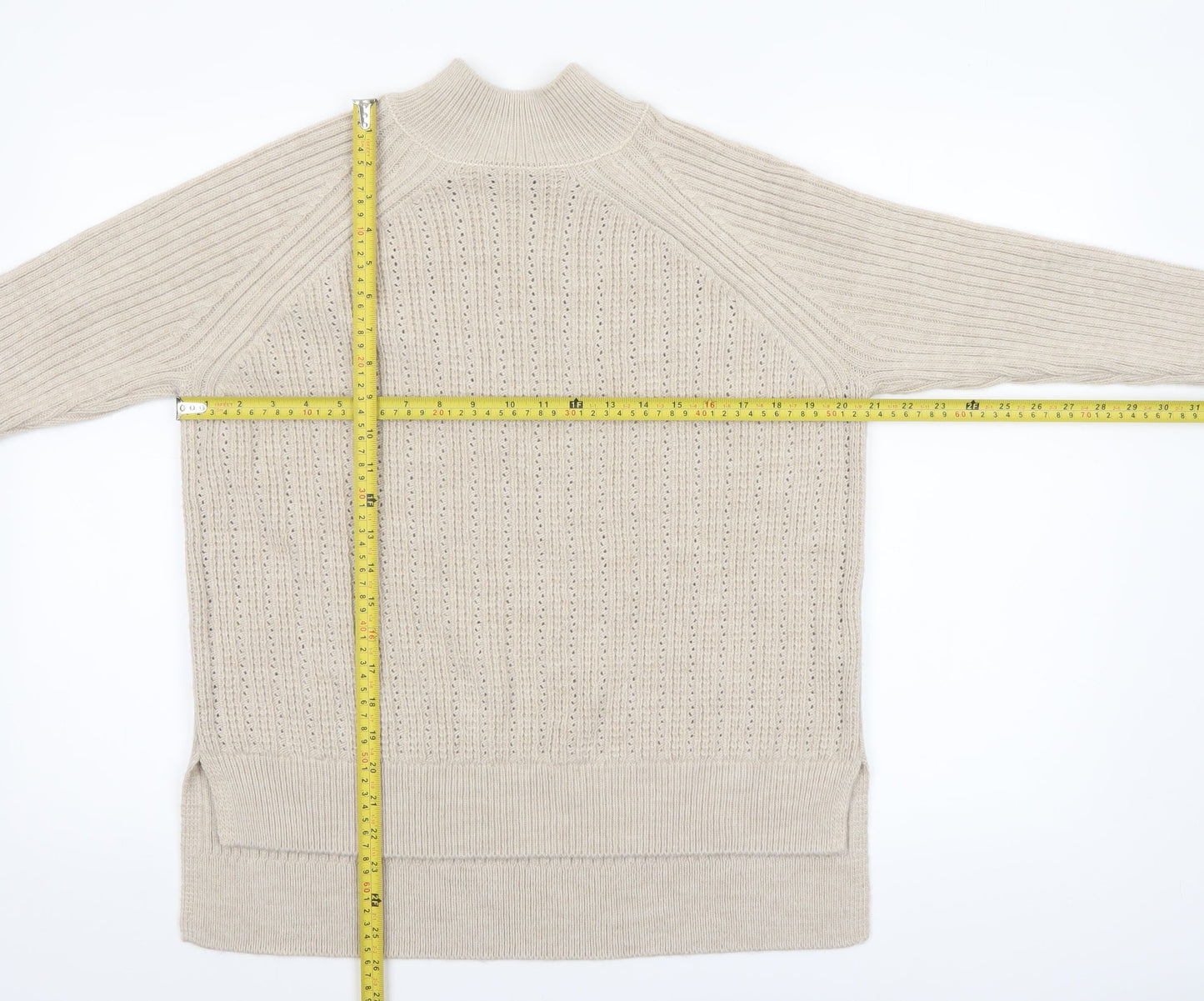 George Women Beige Mock Neck Rib-Knit Long Sleeve Jumper Size S