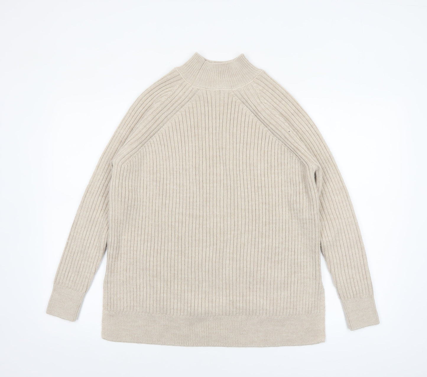 George Women Beige Mock Neck Rib-Knit Long Sleeve Jumper Size S