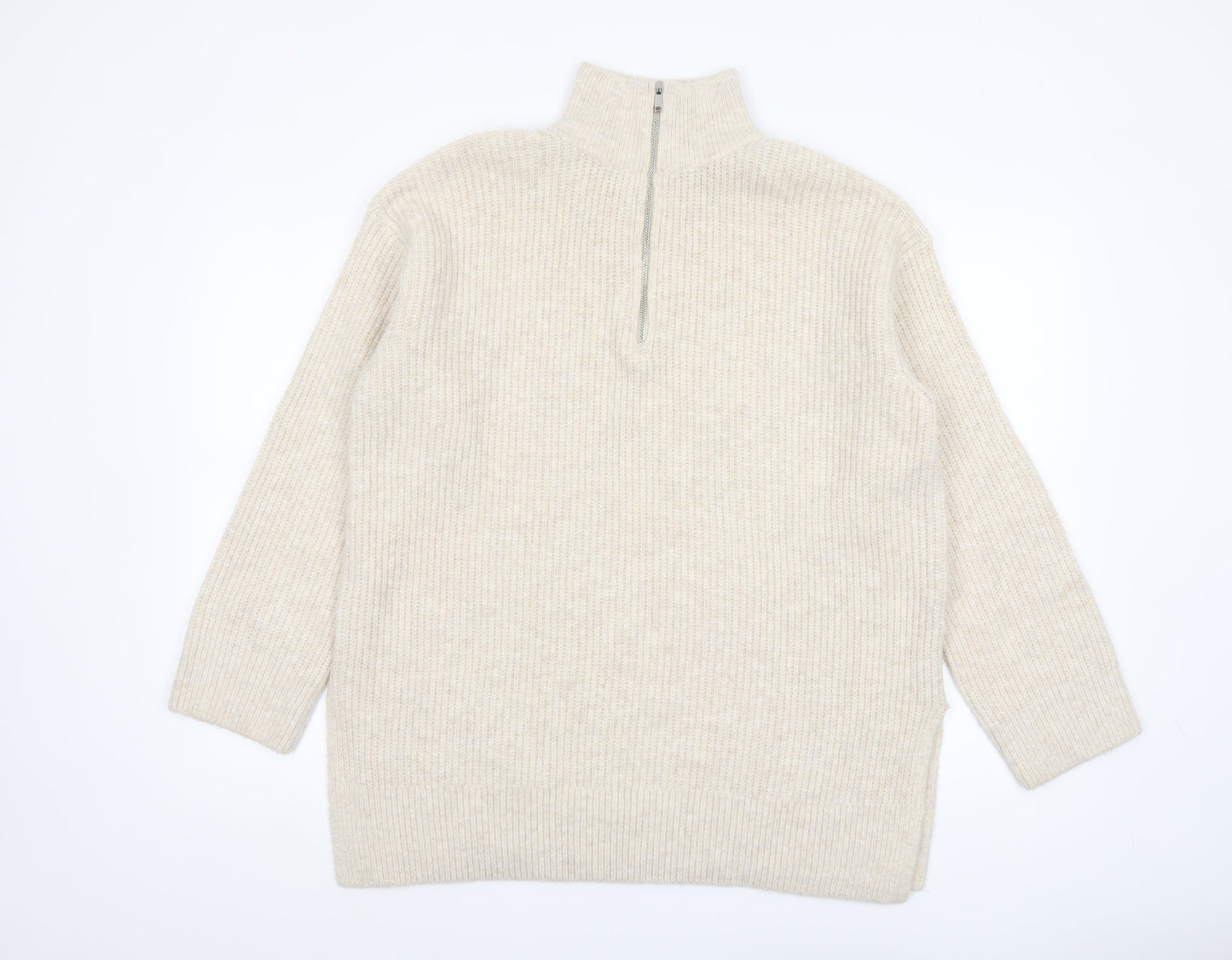 New Look Women Beige High Neck Half Zip Knit Jumper Size M