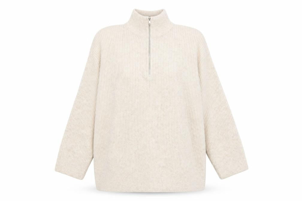 New Look Women Beige High Neck Half Zip Knit Jumper Size M