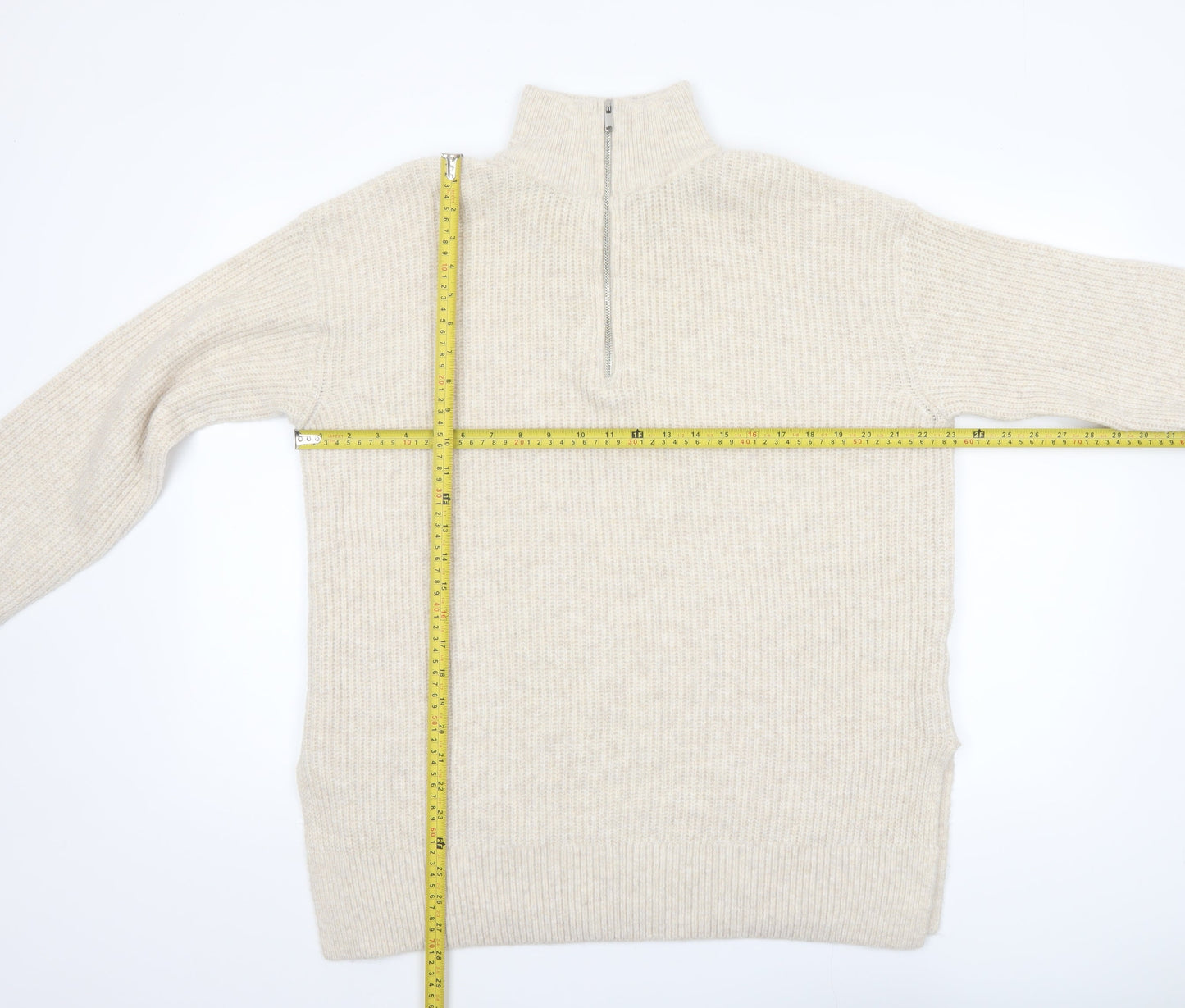 New Look Women Beige High Neck Half Zip Knit Jumper Size M