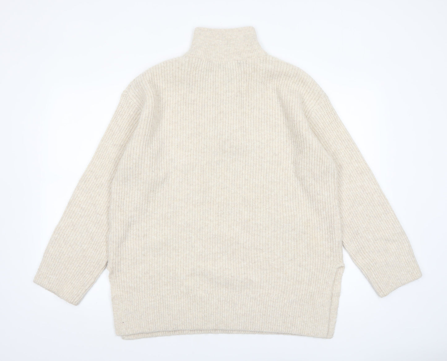 New Look Women Beige High Neck Half Zip Knit Jumper Size M