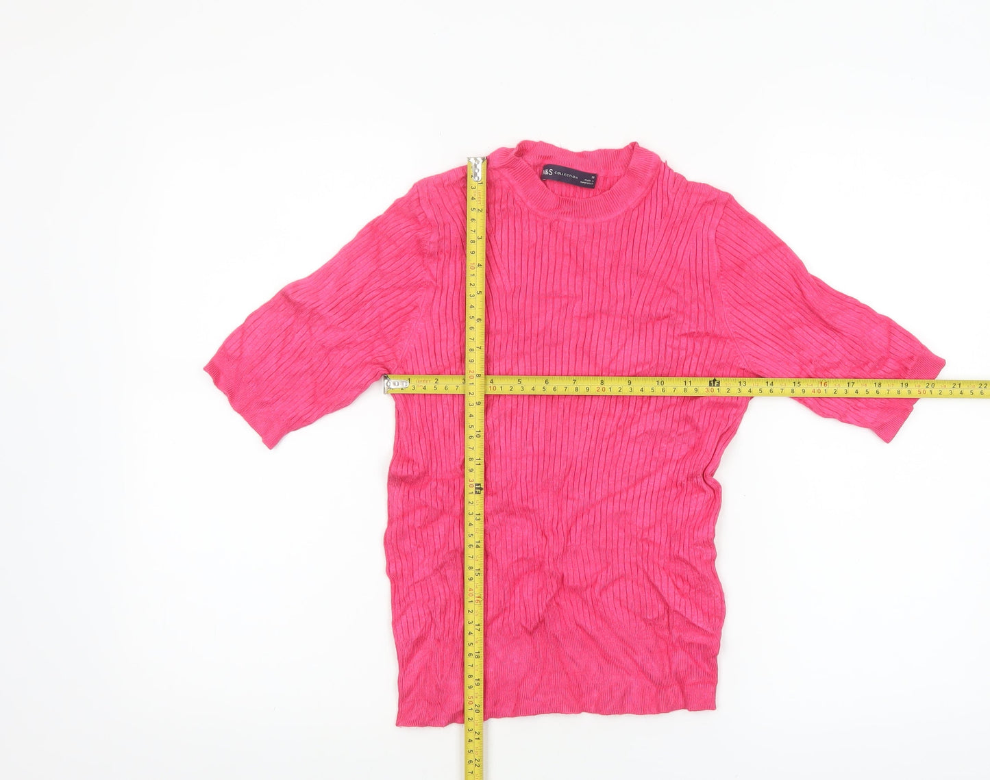 Marks and Spencer Womens Pink Mock Neck Ribbed Knit Jumper Size 10