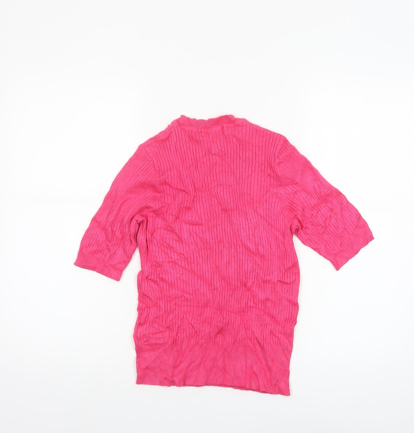 Marks and Spencer Womens Pink Mock Neck Ribbed Knit Jumper Size 10