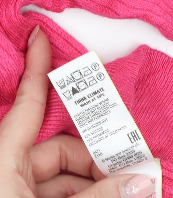 Marks and Spencer Womens Pink Mock Neck Ribbed Knit Jumper Size 10