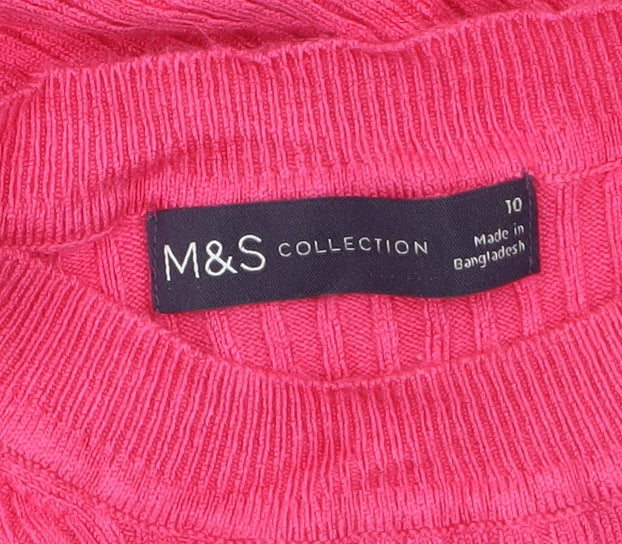 Marks and Spencer Womens Pink Mock Neck Ribbed Knit Jumper Size 10
