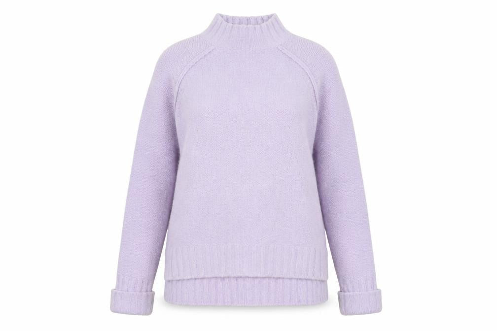Phase Eight Women’s Purple Mock Neck Wool Blend Chunky Knit Jumper XS