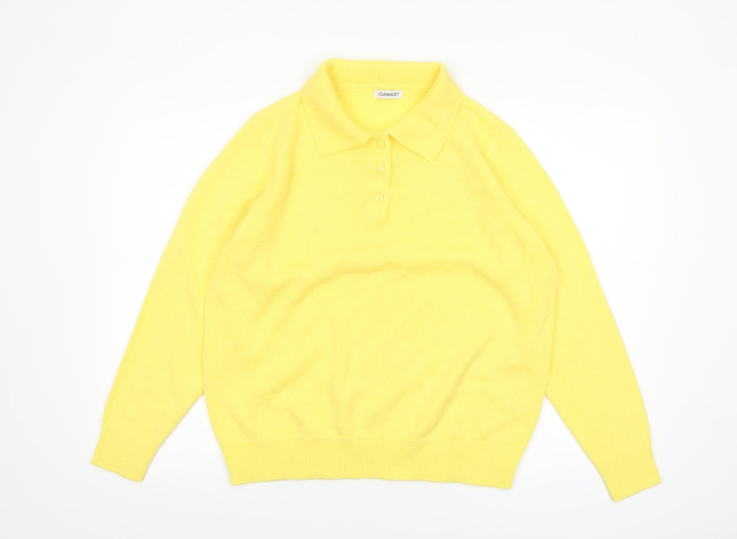 Damart Womens Yellow Collared Henley Knit Jumper Size 18/20