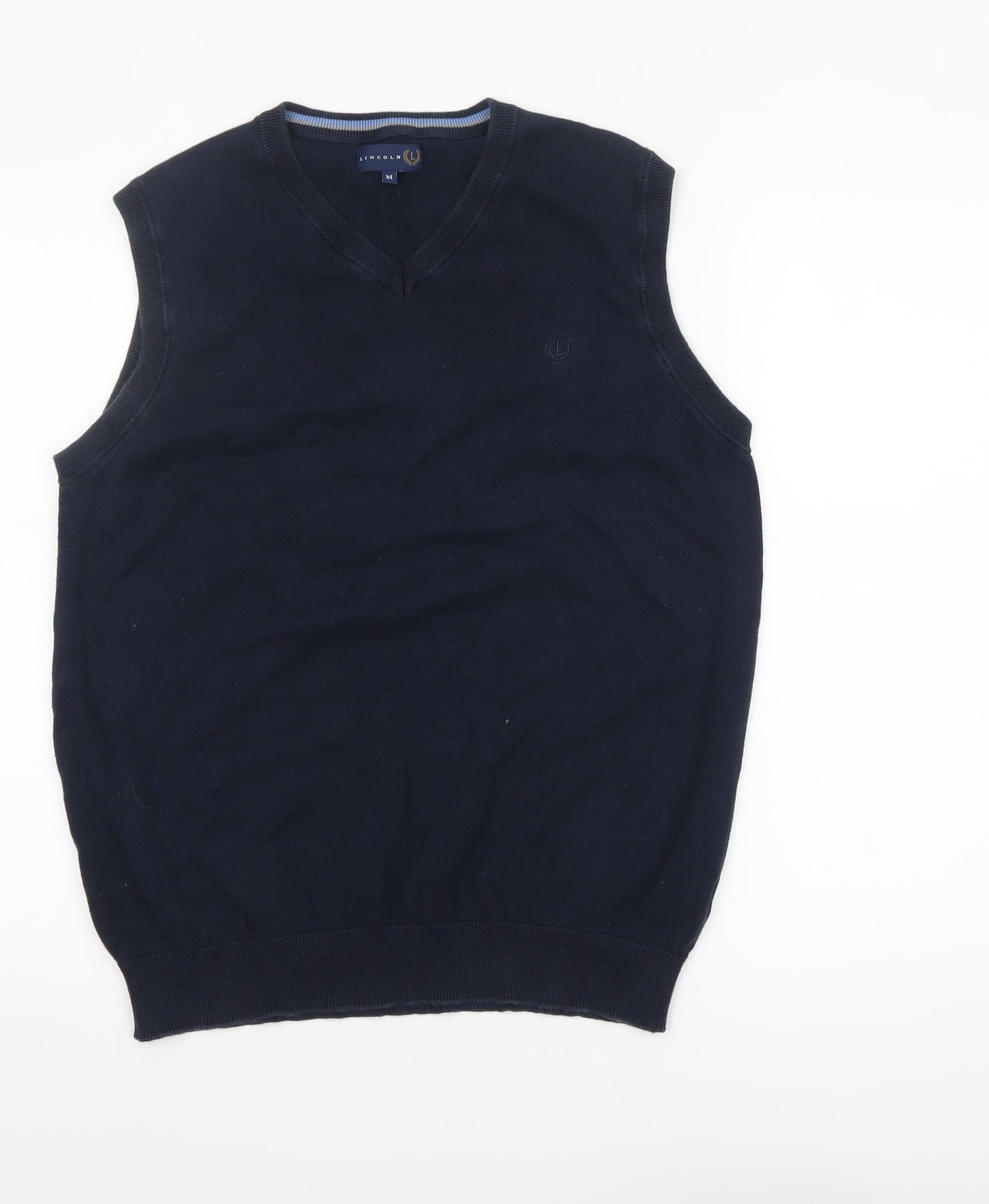 Lincoln Men's Blue Cotton V-Neck Sleeveless Vest Jumper M