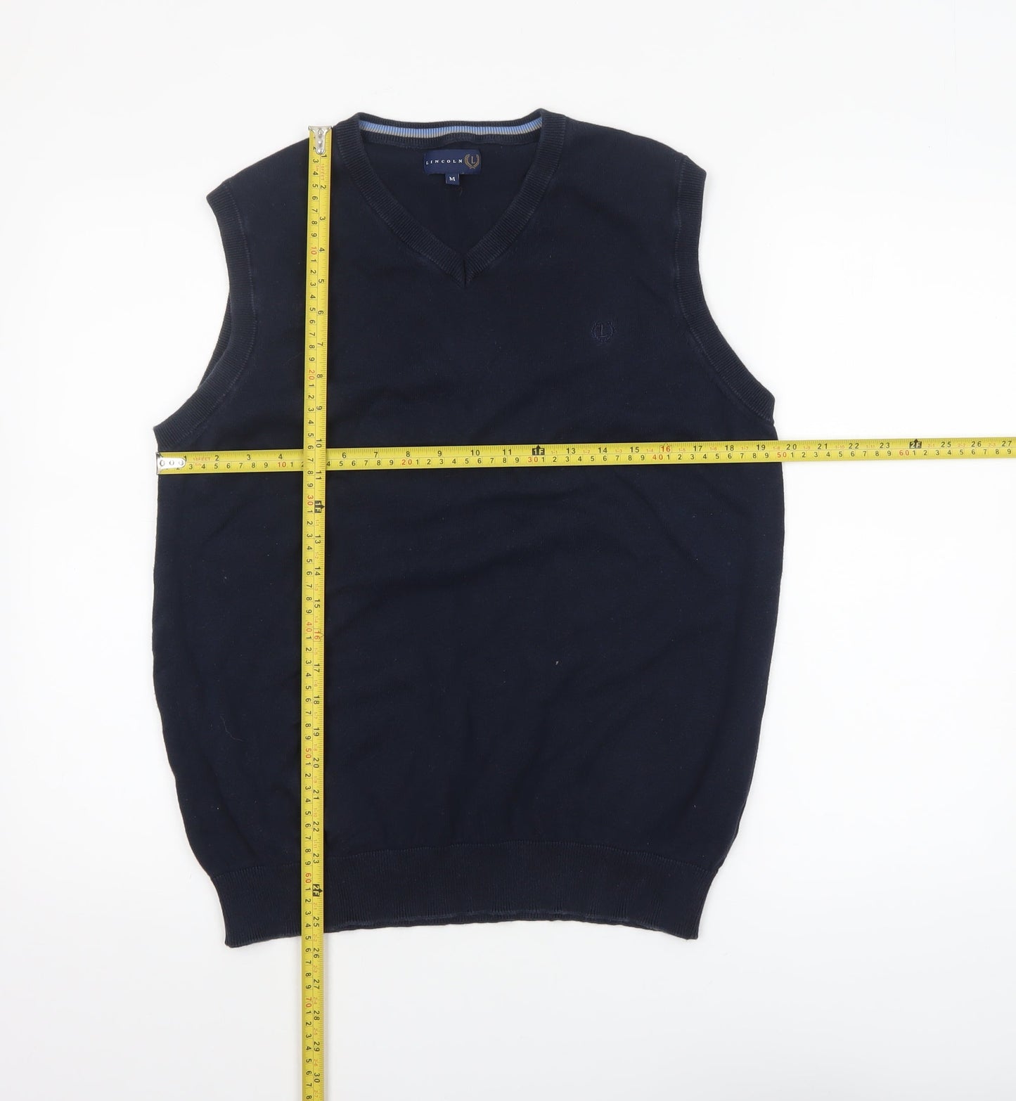 Lincoln Men's Blue Cotton V-Neck Sleeveless Vest Jumper M