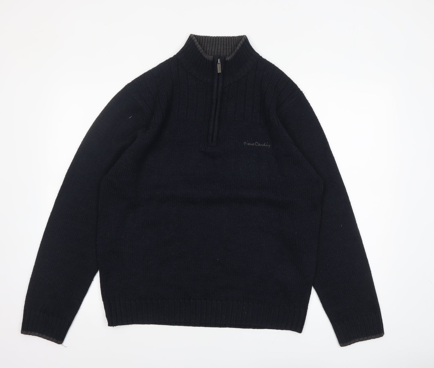 Pierre Cardin Men's Black L 1/4 Zip High Neck Acrylic Jumper
