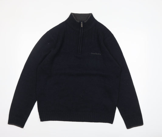 Pierre Cardin Men's Black L 1/4 Zip High Neck Acrylic Jumper