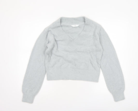 Marks and Spencer Women’s Grey V-Neck Long Sleeve Pullover Jumper XS