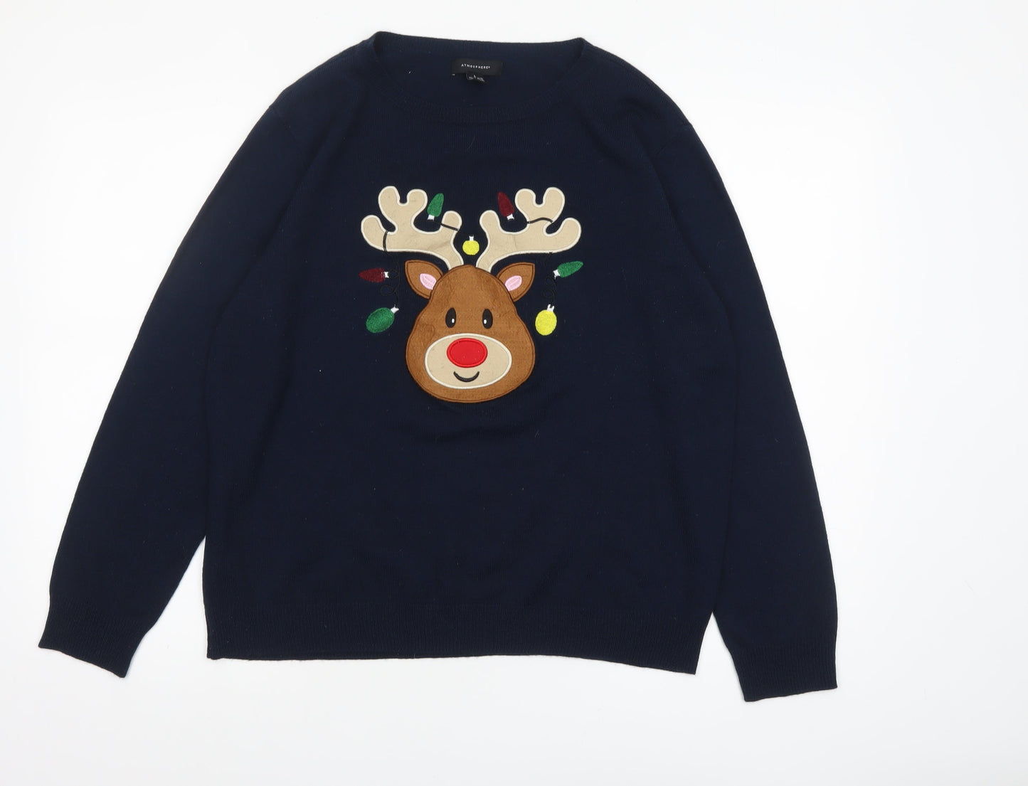 Atmosphere Women's Navy Reindeer Christmas Jumper L Crew Neck
