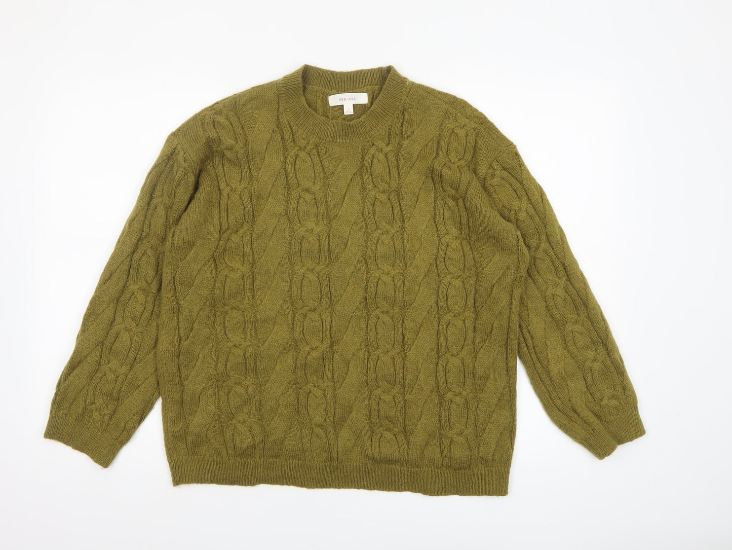 Marks and Spencer Per Una Women's Green Cable-Knit Jumper Size S