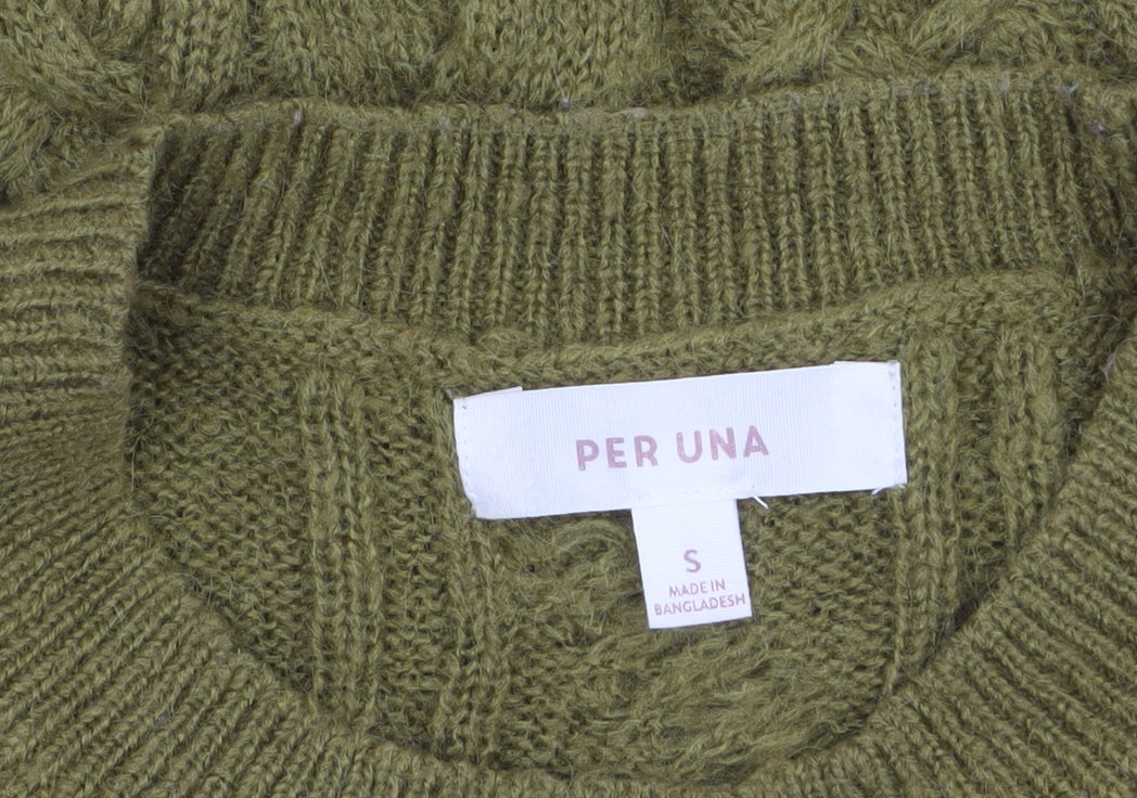 Marks and Spencer Per Una Women's Green Cable-Knit Jumper Size S